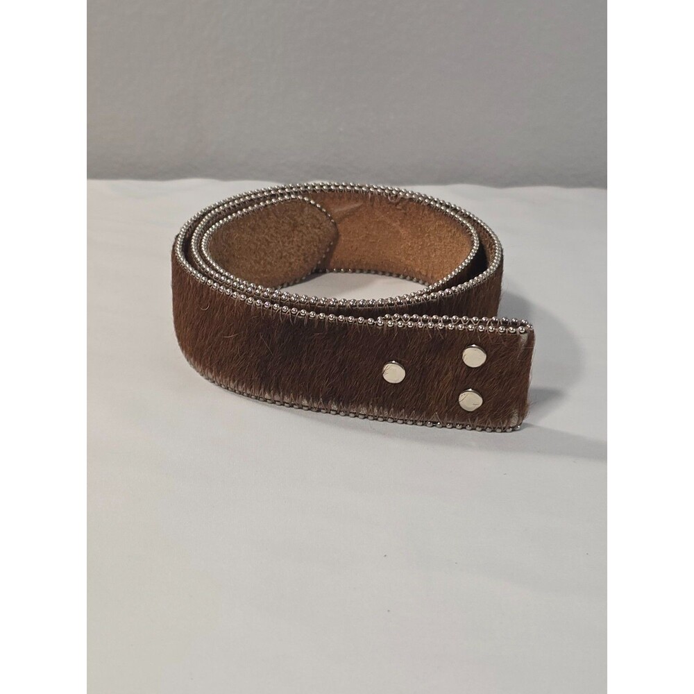 Genuine Leather Cowhide Metal Ball-Chain Stud Bezel/Trim Belt Hair-on-Hide Sz 34
